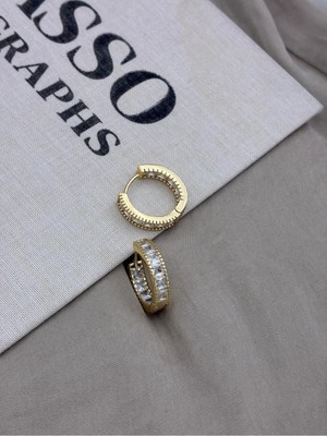 Hedef Bijuteri Gold Renk Tam Tur Baget Zirkon Taş Detaylı Halka Küpe CM84