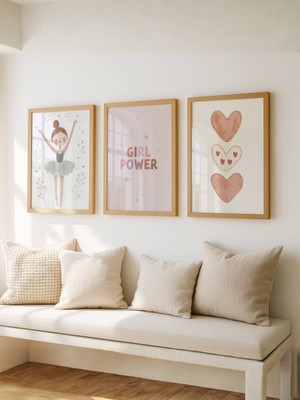 Fuart.Co Balerin, Kalpler ve Girl Power 3lü Dijital Baskı Poster (Çerçevesiz)