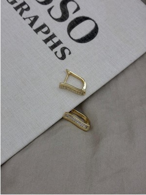 Hedef Bijuteri Zirkon Taşlı U Model Üzeri Taşlı Gold Renk Küpe CM26