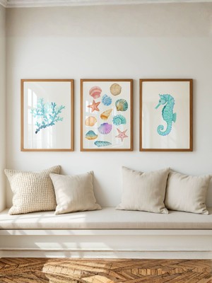 Fuart.Co Pastel Deniz Temalı Üçlü Poster Seti Dijital Baskı (Çerçevesiz) Ssefu