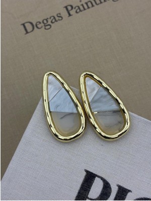 Hedef Bijuteri Krem Tonlu Renk Geçisli Gold Detaylı Büyük Damla Model Tasarım Küpe