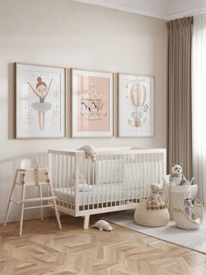 Fuart.Co Balon, Balerin ve Atlıkarınca 3lü Dijital Baskı Poster (Çerçevesiz)