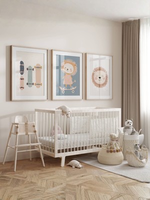 Fuart.Co Aslanlar ve Kaykay 3lü Dijital Baskı Poster (Çerçevesiz)