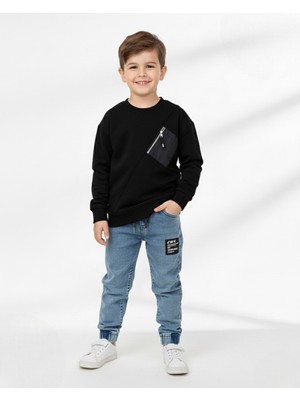 Ege Bebek Erkek Çocuk Kot Pantalonlu, Mevsimlik Sweatshir 5-6-7-8-9-10-11-12 Yaş Alt Üst 2'li Bayramlık Kombin