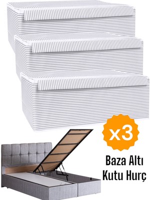 Helen's Home 3'lü Kapaklı Kutu Hurç, Katlanabilir Baza Altı ve Çekyat Hurcu 50X40X19 cm