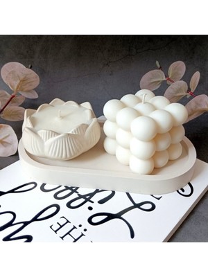 PremiumPort Beyaz Stant Bubble Kokulu Mum ve Gül Mum Seti, Huzurlu Atmosfer Için