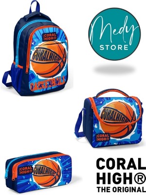 Coral High Lacivert Mavi Basketbol Desenli 3’lü Okul Çanta Seti