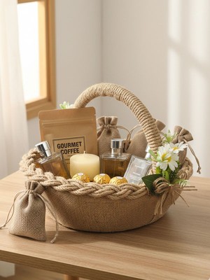 Bonvos Nişan, Nikah, Kına ve Söz Sepeti – Papatya Süslemeli Oval Dekoratif Sepet