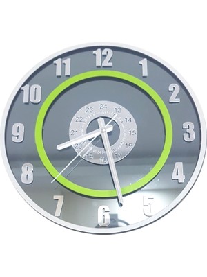 Formiqra Yeni Trend Gümüş Ayna Pleksi Gerçek Ayna Duvar Saati Çap 35CM Gri-Yeşil