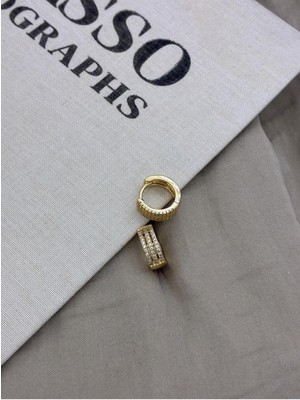 Hedef Bijuteri Gold Renk Zirkon Taşlı Üç Sıralı Kalın Halka Küpe CM200