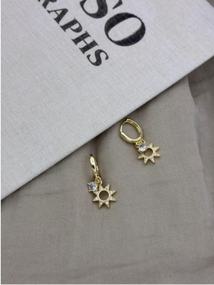 Hedef Bijuteri Gold Renk Zirkon Taşlı Güneş Sallantılı Halka Küpe CM198