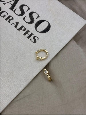 Hedef Bijuteri Gold Renk Tek Damla Taş Detaylı Oval Halka Küpe CM190