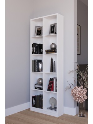 Kzy Mobilya Piramit Kitaplık Çok Amaçlı Kitaplık-Beyaz