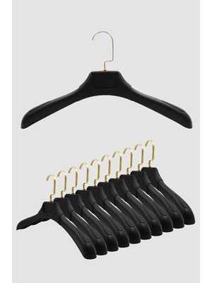 Manken İstanbul 10 Adet Gold Kanca Siyah Abs Plastik Askı Ceket Elbise Askısı Kıyafet Askısı Genişlik:44 cm