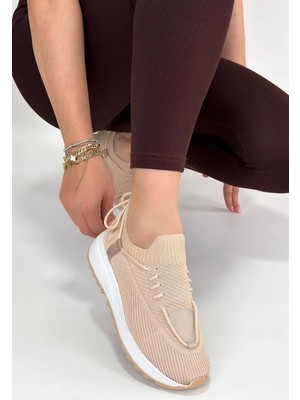 OEY Fashions Renji Bej Triko Bağcıklı Spor Ayakkabı