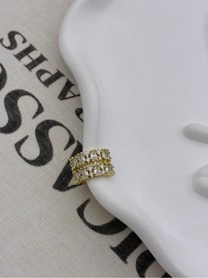 Hedef Bijuteri Gold Renkli 2 Sıralı Damla Model Zirkon Taşlı Kıkırdak Küpe Earcuff