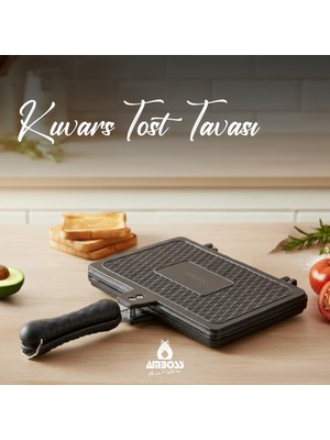 Amboss Kuvars Döküm Tost Tavası 25x18 cm Yapışmaz Tabanlı Siyah Düz Tava