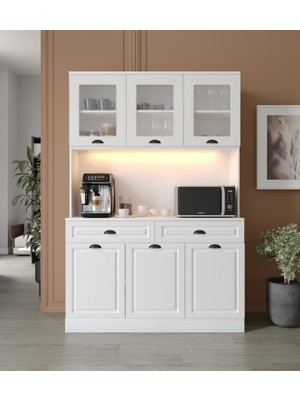 GuneyStore Luna Kahve Köşesi - 140 cm Mdf Mutfak Dolabı - LED Aydınlatmalı