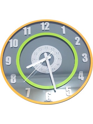 Formiqra Yeni Trend Gümüş Ayna Pleksi Gerçek Ayna Duvar Saati Çap 40CM Turuncu-Yeşil