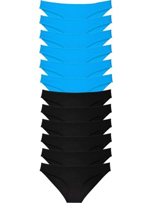 MiraLive 12 Adet Eko Set Likralı Kadın Slip Külot Siyah Mavi