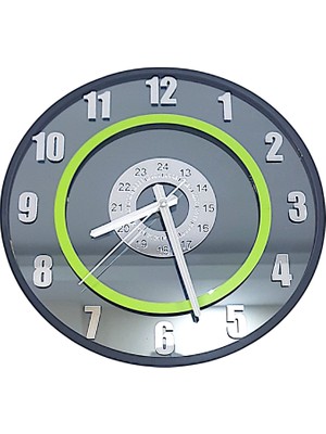 Formiqra Yeni Trend Gümüş Ayna Pleksi Gerçek Ayna Duvar Saati Çap 30CM Siyah-Yeşil