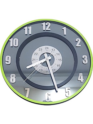 Formiqra Yeni Trend Gümüş Ayna Pleksi Gerçek Ayna Duvar Saati Çap 35CM Yeşil-Siyah