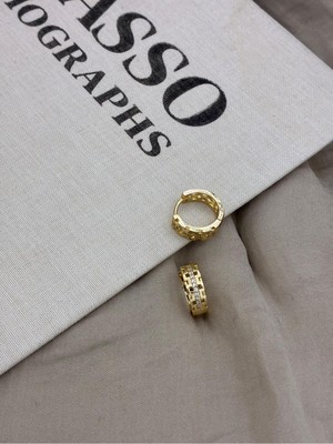 Hedef Bijuteri Gold Renk Zirkon Taşlı Hasır Model Halka Model Küpe CM186