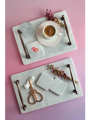 IOA Design Söz / Nişan Seti No.9 - Nişan Tepsisi + Damat Kahvesi Tepsisi + Aksesuarlar - Nergis Eskitme Bakır