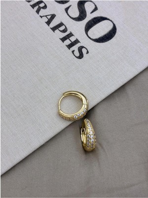 Hedef Bijuteri Gold Renk Zirkon Taşlı Bombeli Kalın Halka Küpe CM206