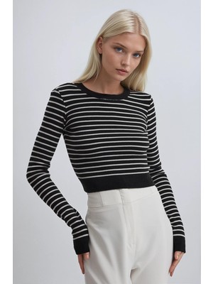 Lijuri Bisiklet Yaka Çizgili Triko Kazak 1406