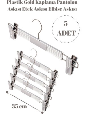 Manken İstanbul 5 Adet Plastik Krom Kaplama Pantolon Askısı Etek Askısı Elbise Askısı