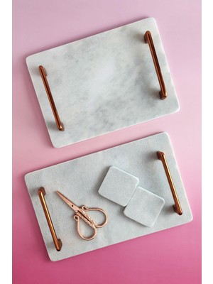 IOA Design İkili Söz / Nişan Tepsi Seti - Nişan Tepsisi + Damat Kahvesi Tepsisi + Makas - Nergis Rose Kulplu