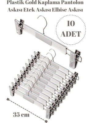 Manken İstanbul 10 Adet Plastik Krom Kaplama Pantolon Askısı Etek Askısı Elbise Askısı