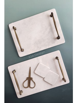 IOA Design Ikili Söz / Nişan Tepsi Seti - Nişan Tepsisi + Damat Kahvesi Tepsisi - Nergis Eskitme Altın Kulplu