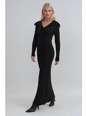 Lijuri Örgü Desenli Kamyoner Yaka Triko Elbise 2006