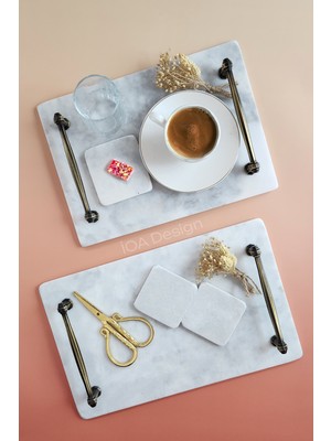 IOA Design Söz / Nişan Seti No.8 - Nişan Tepsisi + Damat Kahvesi Tepsisi + Aksesuarlar - Nergis Eskitme Altın