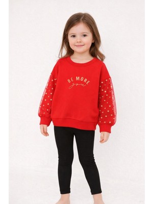 Wanex Kırmızı Kız Çocuk Tül Kol Detaylı Uzun Kollu Sweatshirt