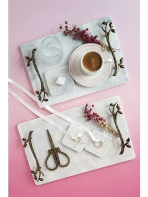 IOA Design Söz / Nişan Seti No.18 - Nişan Tepsisi + Damat Kahvesi Tepsisi + Aksesuarlar - Akasya Bronz Kulp