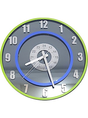 Formiqra Yeni Trend Gümüş Ayna Pleksi Gerçek Ayna Duvar Saati Çap 40CM Yeşil-Mavi