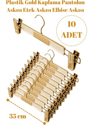 Manken İstanbul 10 Adet Plastik Gold Kaplama Pantolon Askısı Etek Askısı Elbise Askısı