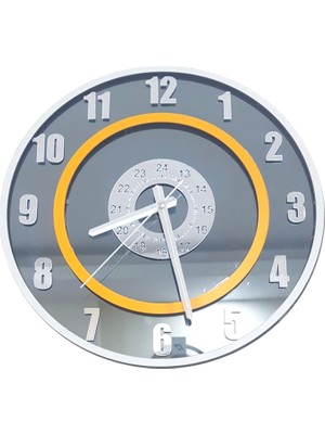 Formiqra Yeni Trend Gümüş Ayna Pleksi Gerçek Ayna Duvar Saati Çap 30CM Gri-Turuncu