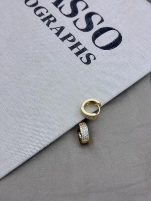 Hedef Bijuteri Gold Renk Üç Sıralı Zirkon Taşlı Kalın Halka Küpe CM211