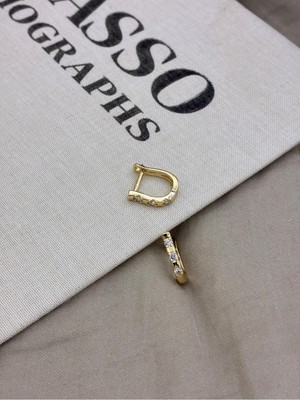 Hedef Bijuteri Gold Renk U Form Zirkon Taşlı Küpe CM184