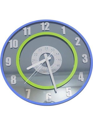 Formiqra Yeni Trend Gümüş Ayna Pleksi Gerçek Ayna Duvar Saati Çap 30CM Mavi-Yeşil