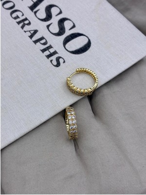 Hedef Bijuteri Gold Renk Yuvarlak Zirkon Taşlı Iki Sıralı Halka Model Küpe CM124