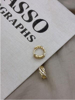 Hedef Bijuteri Gold Renk Zirkon Taşlı Kıvrımlı Burgu Detay Halka Küpe CM153