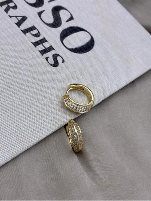 Hedef Bijuteri Gold Renk Zirkon Taşlı Kalın Halka Küpe CM140