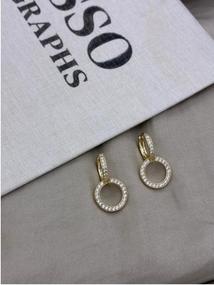 Hedef Bijuteri Gold Renk Yuvarlak Model Zirkon Taşlı KÜPECM109