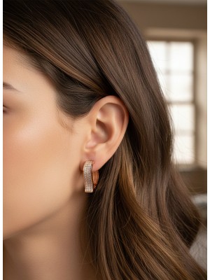 Keskin Gümüş 925 Ayar Gümüş Gold Zirkon Taşlı Kalp Tasarım Trend Kadın Halka Küpe Sevgililer Günü Hediye