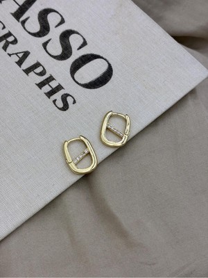 Hedef Bijuteri Gold Renk Oval Zirkon Taşlı Küpe CM146
